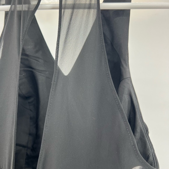 Azazie chiffon pleated black A2 keyhole mesh back slit floor length vneck halter - Picture 8 of 11